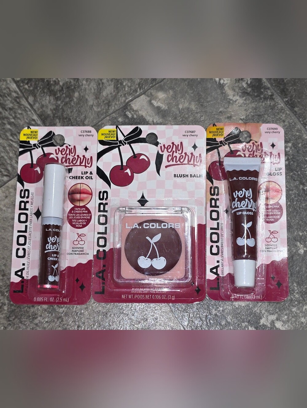 L.A. COLORS Very Cherry Collection- Blush Balm, Lip Gloss & Lip + Cheek Oil BNIB